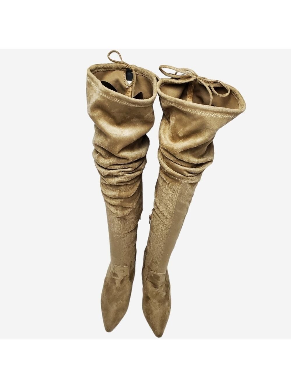 Suede Pointed Toe Over The Knees Thigh High Stretchy Heeled Boot - Picture 3 of 16